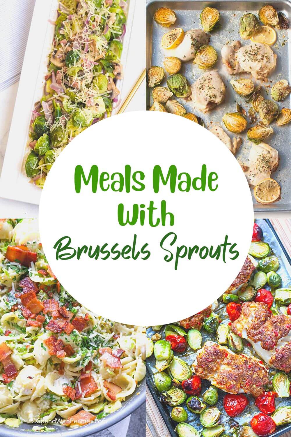 Pinterest pin - images of various Brussel sprout dishes